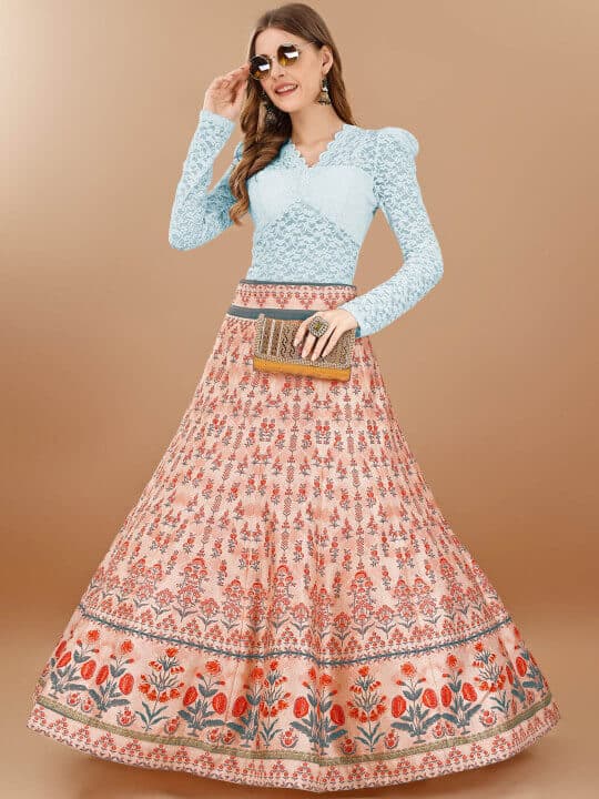 Printed Flared Maxi Skirts by Saptrangi