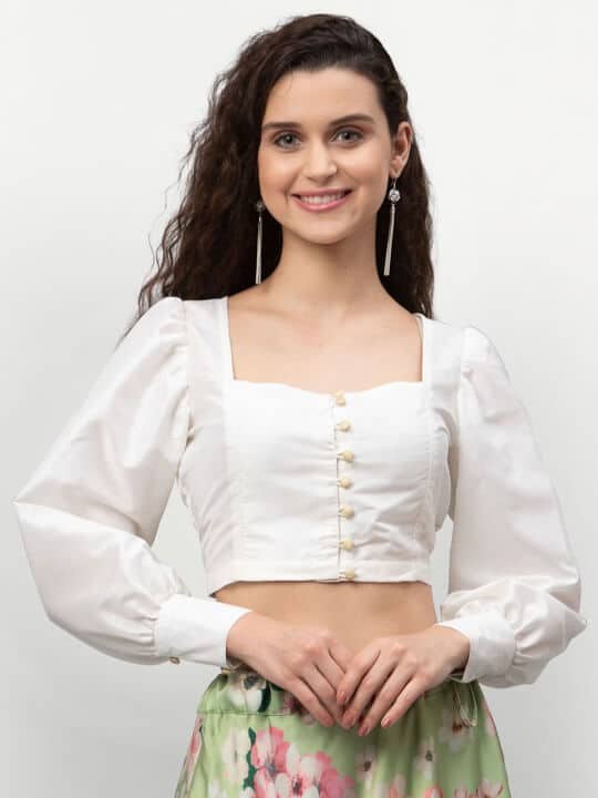 Square-neck Long Puff Sleeves Saree Blouse by Studio Rasa