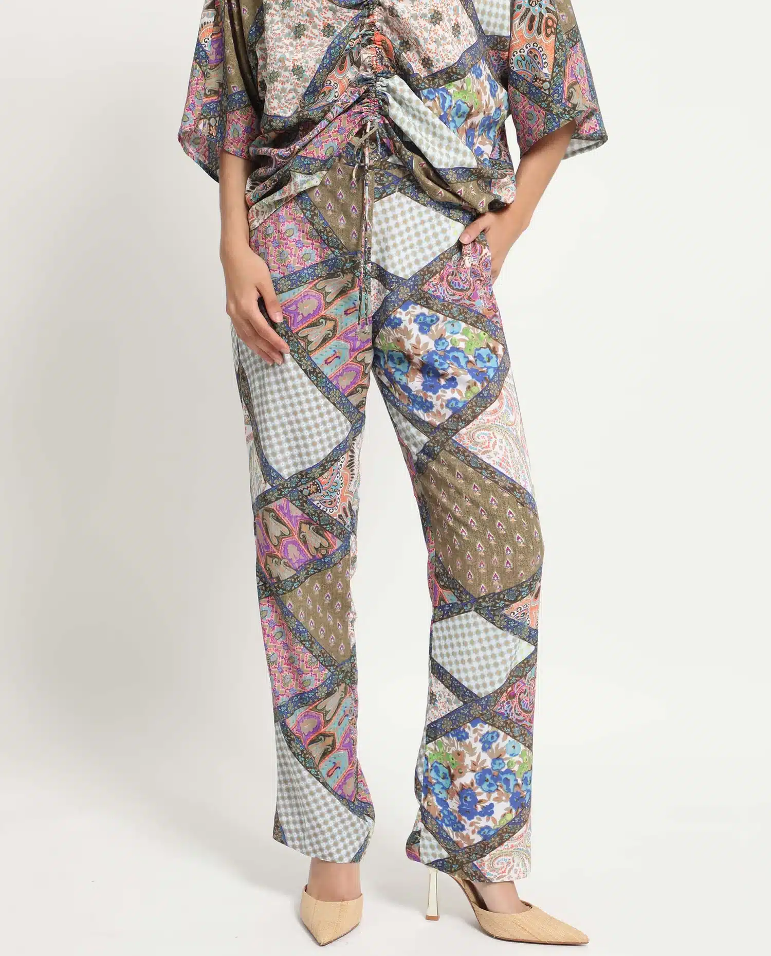 Viscose, Abstract Patch Print, Straight-Fit Trouser, Allan in Multicolor