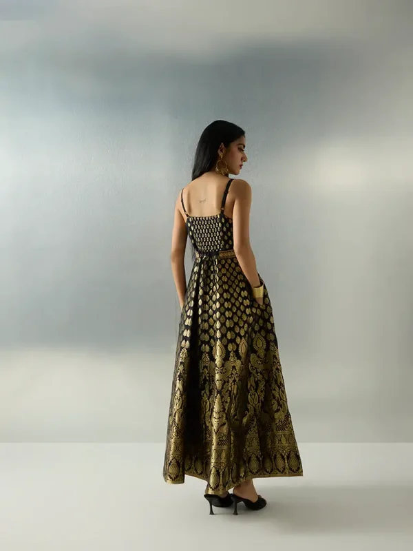 Black Brocade Cotton-Blend Maxi Dress by Vark