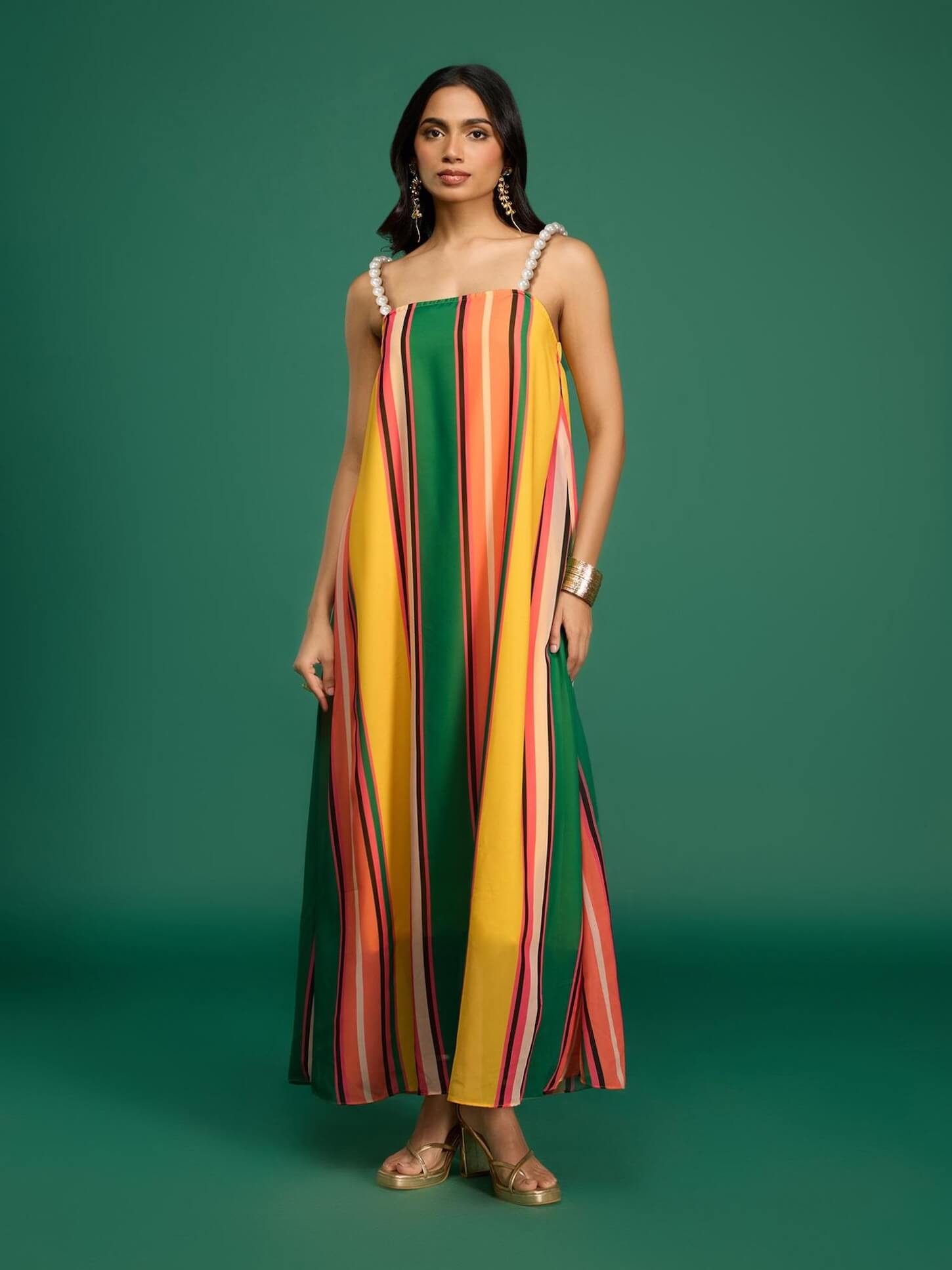 Casa Mexicana Yellow Crepe Stripe Maxi Dress by Gajra Gang
