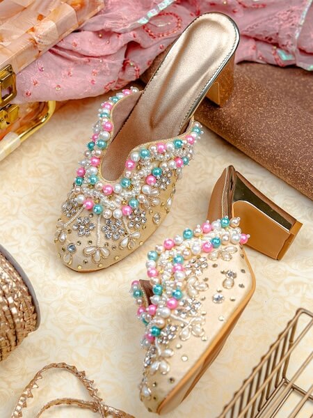 Embellished Party Block Heel Sandals by NR By Nidhi Rathi