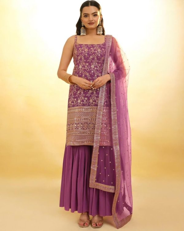 Embellished Straight Kurta & Shararas with Dupatta by Fusionic