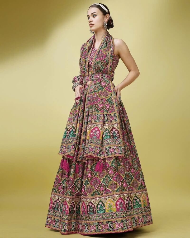 Flared Lehenga Choli Set & Dupatta by Purvaja