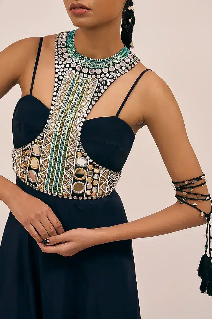 Midnight Blue Natural Silk Ink Dyed Jacket by Amka India