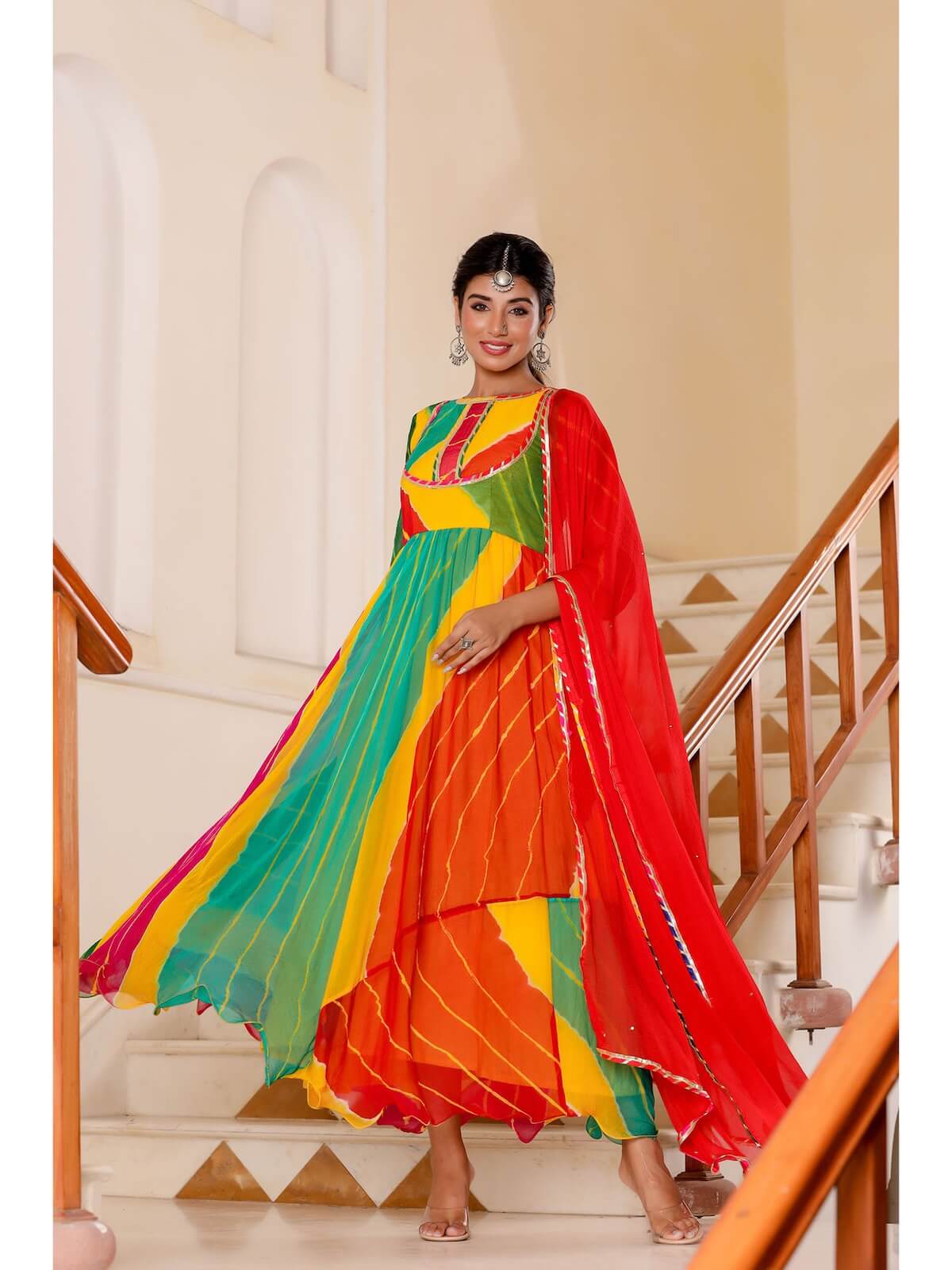 Multi-Color Leheriya Anarkali (Set of 2) by Rangpur