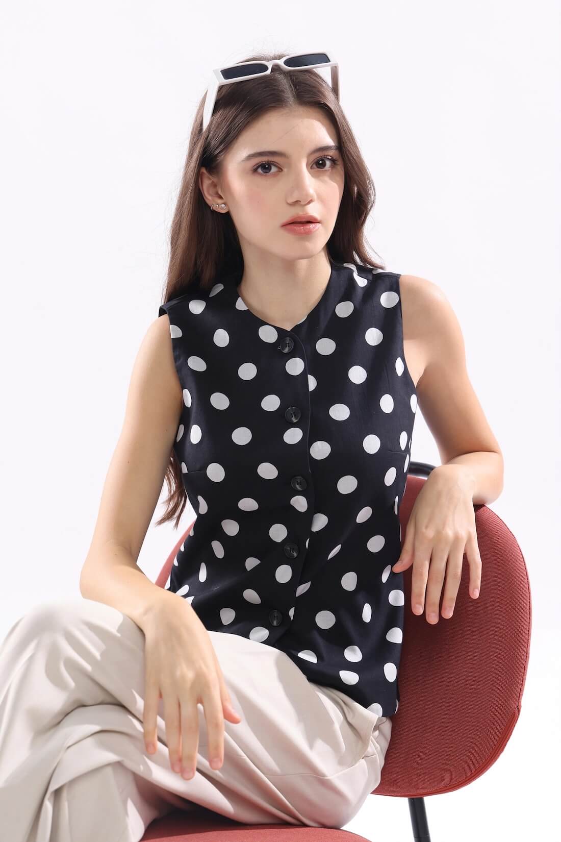 Onyx Polka Vest Top