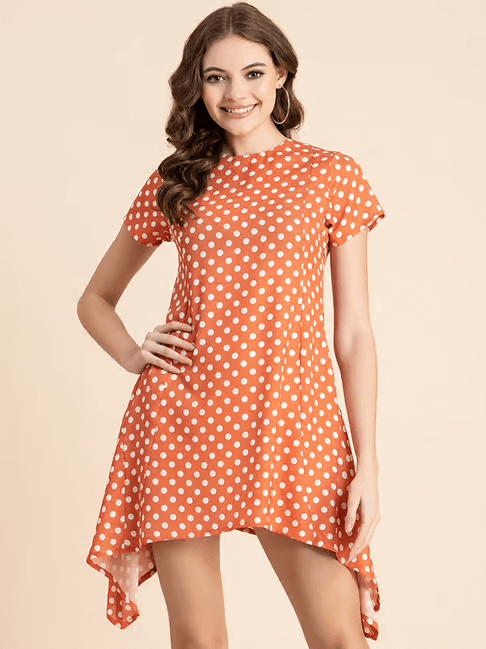 Orange & White Polka Dot A Line Dress by Moomaya
