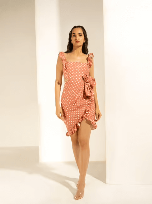 Pink Cotton Polka Dots Wrap Dress by Trove label