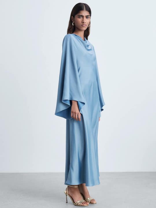 Cowl Neck Flared Sleeve Maxi Dress by Mango