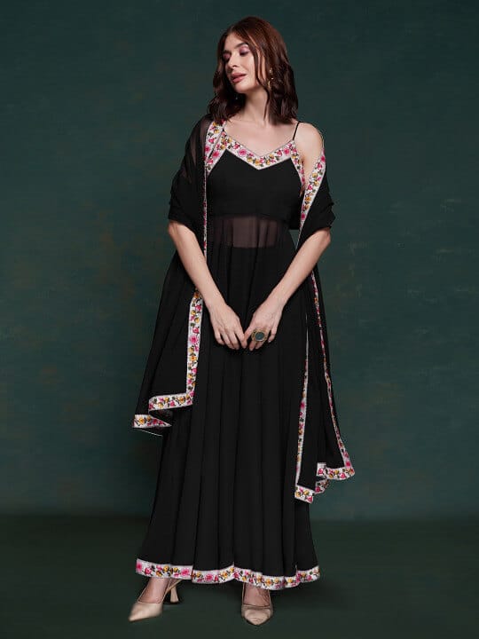 Regular Thread Work Kurta with Trousers & With Dupatta by Fusionic