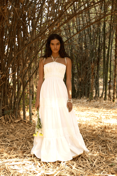 White Gathered Maxi Dress