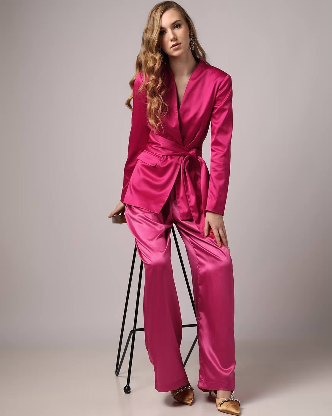 Blazer with Tie-Up in Pink by Encrustd