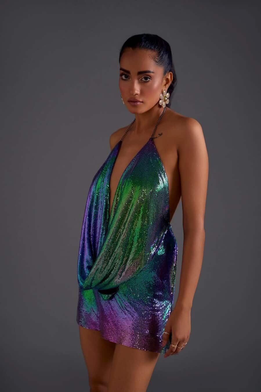 Deep Cowl Dual-Tone Chainmail Top