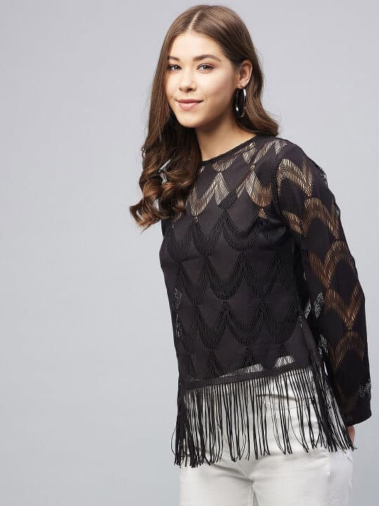 Fringed Cotton Lace Top by Chemistry