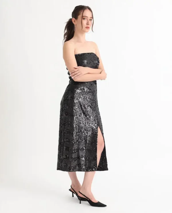Sequined Maxi Dress Eve - Sheen Black