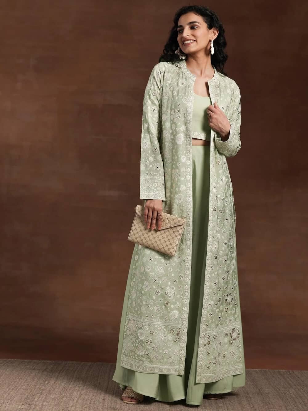 Art Green Solid Silk Blend 3 Piece Co-Ords