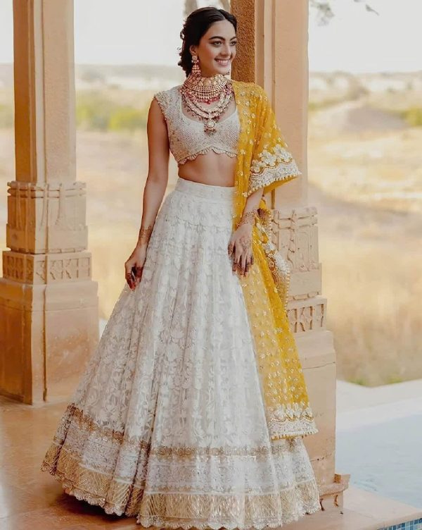 Embellished Flared Lehenga Choli Set with Dupatta by Fabpixel