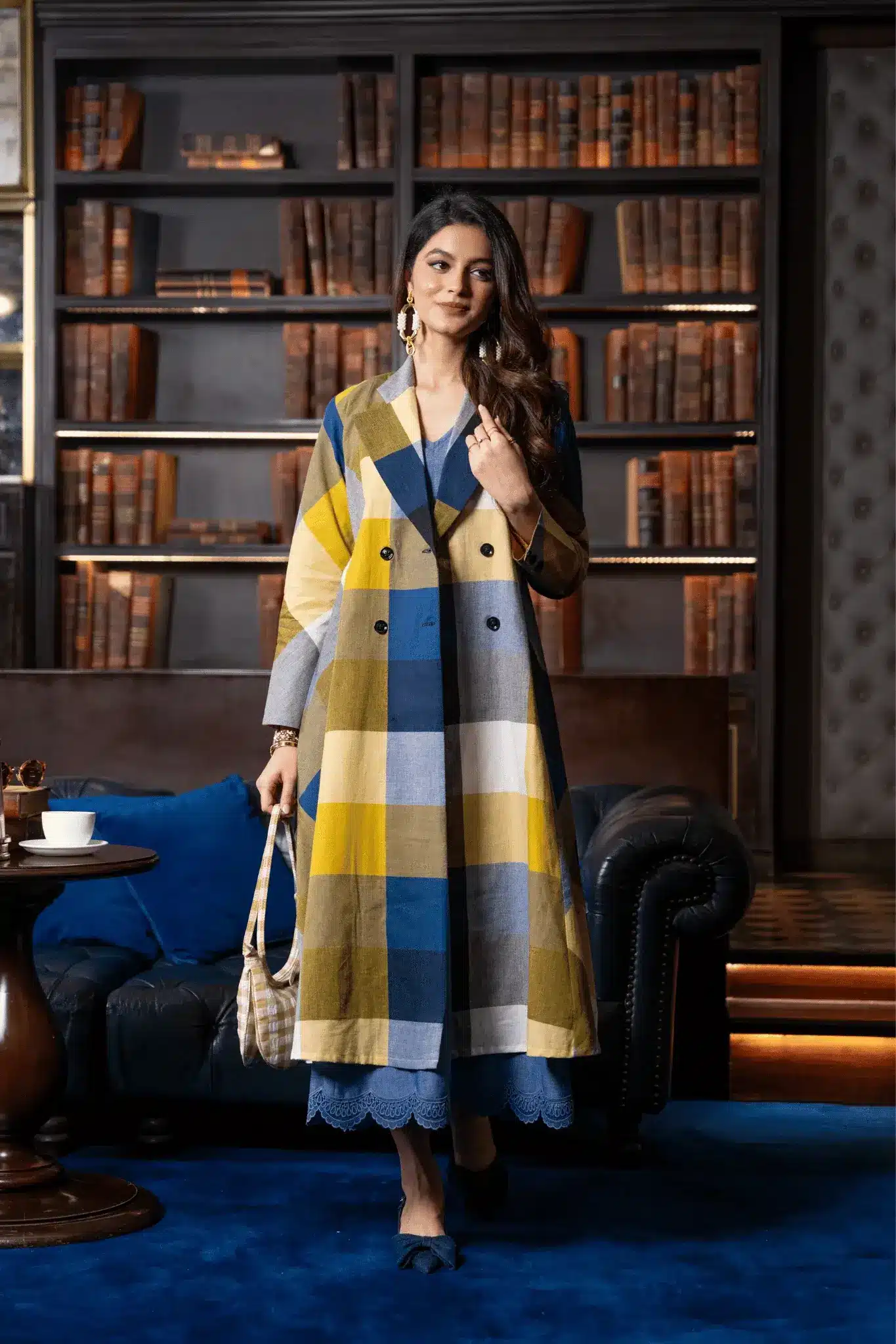 Indigo Madras Checks Jacket-Dress Set