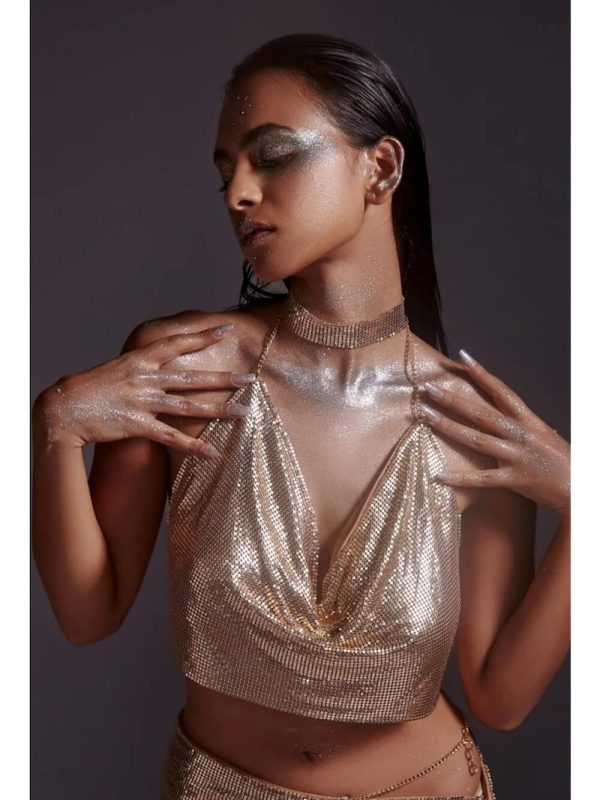 Metallic Chainmail Cowl Top by The Clothing Factory