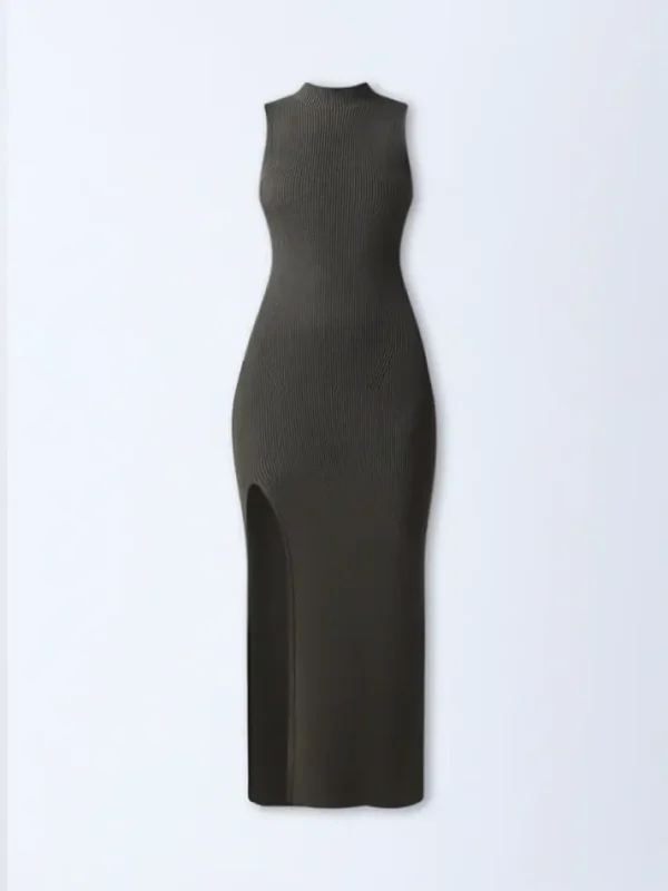 Olive Ribbed Bodycon Dress by Nuon