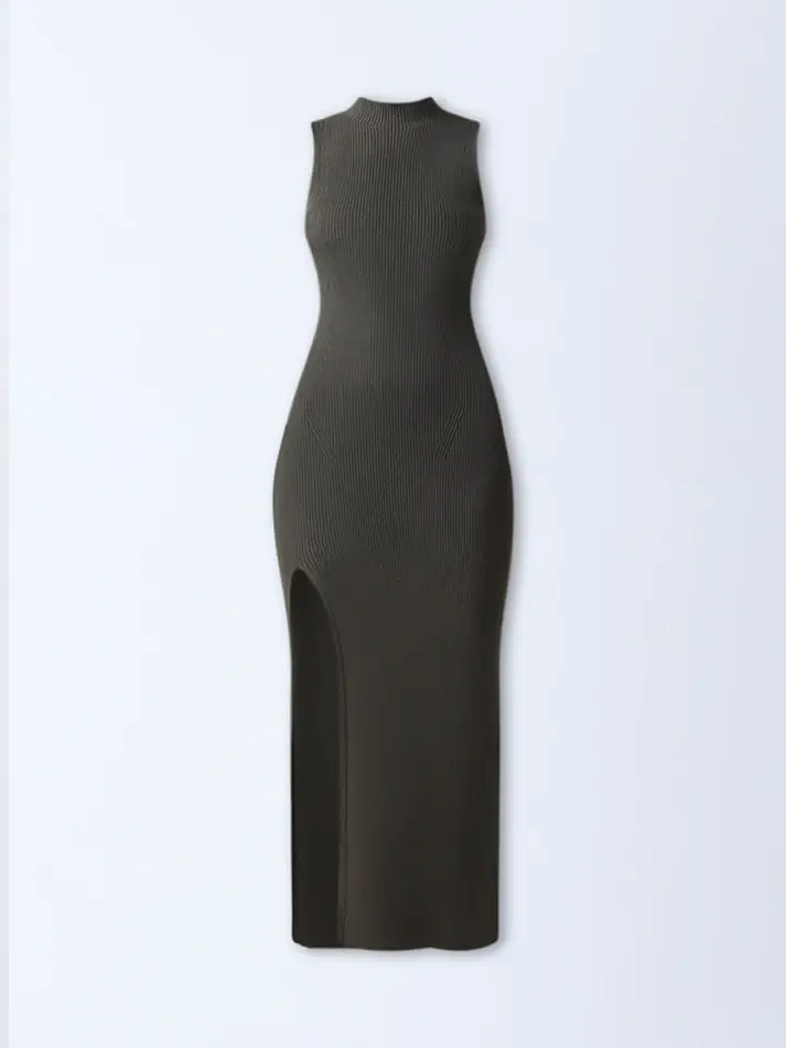 Olive Ribbed Bodycon Dress by Nuon