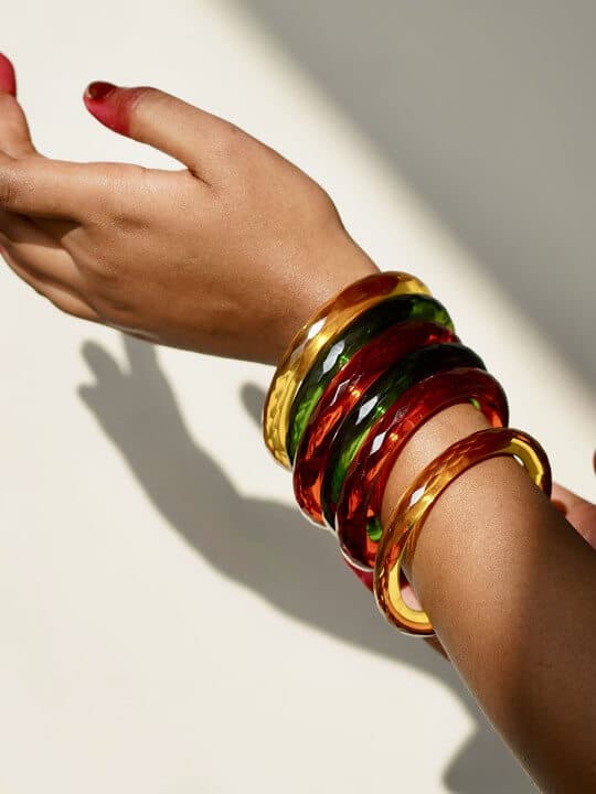 Set Of 6 Crystal Cut Glass Bangles by Janpath Online