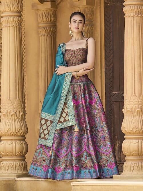Woven Design Art Silk Lehenga & Unstitched Blouse With Dupatta by Purvaja