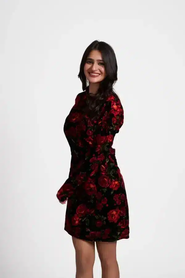 Rose Velvet High Neck Mini Dress
