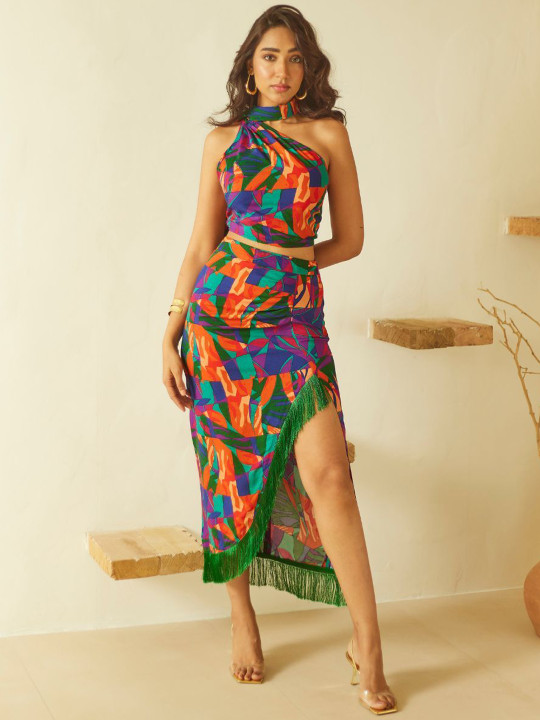 Fringed Tropical Skirt with Slit by Urban Suburban - TL # 6