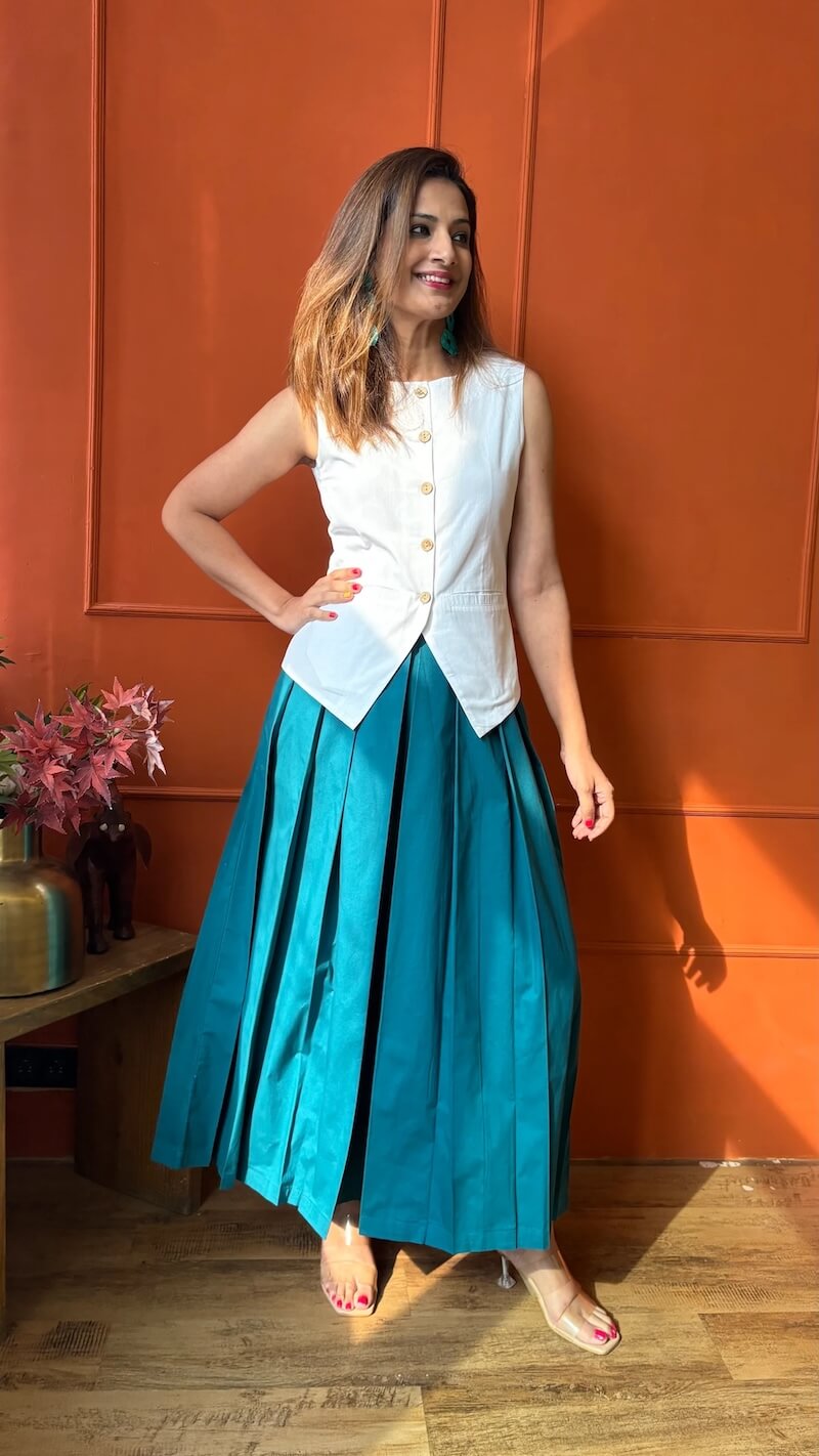 Lady Lead - White & Teal - Only Waistcoat & Skirt Set - TL # 6