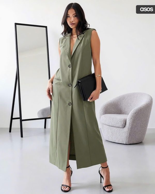 Petite Column Waistcoat Midi Dress with Welt Pockets by ASOS Design