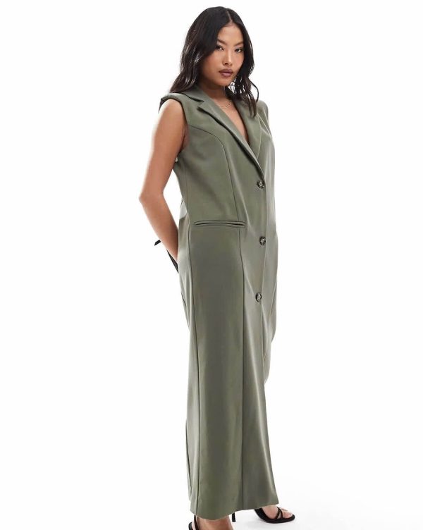 Petite Column Waistcoat Midi Dress with Welt Pockets by ASOS Design