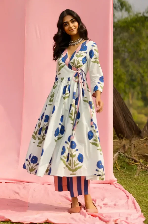 Phagun Blue Poppy Angrakha Kurta Pant Set - TL # 6