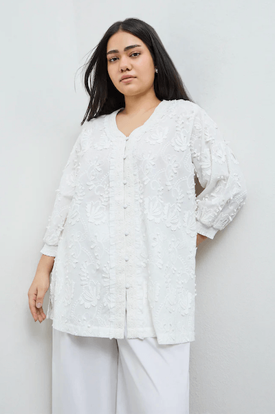 White Floral Embroidered Tunic by Diza - TL # 6