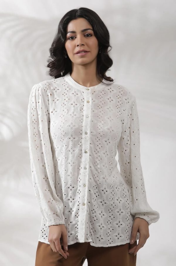 White Schiffli Western Top - TL # 6