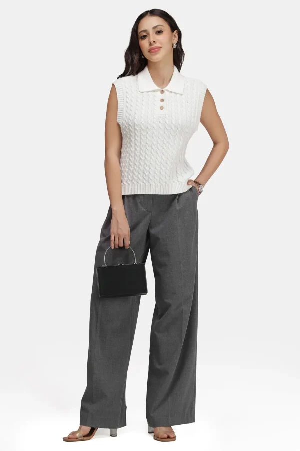 100% Cotton Cable-Knit Polo Sweater Vest, Kairo