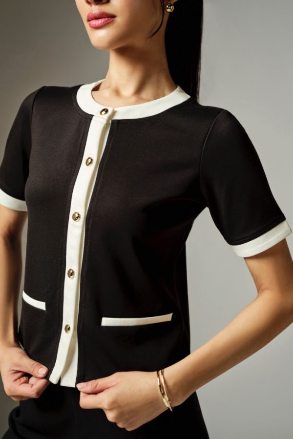 Black Contrast Trim Knit Top