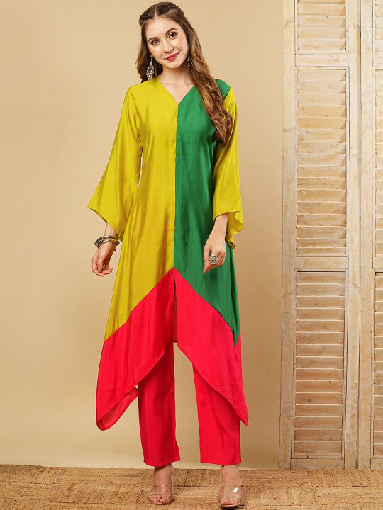 Colourblock A-Line Kurta Set by Fashor