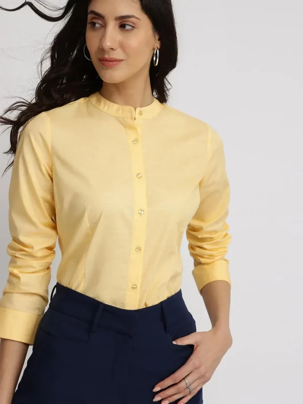 Cotton Mandarin Collar Shirt