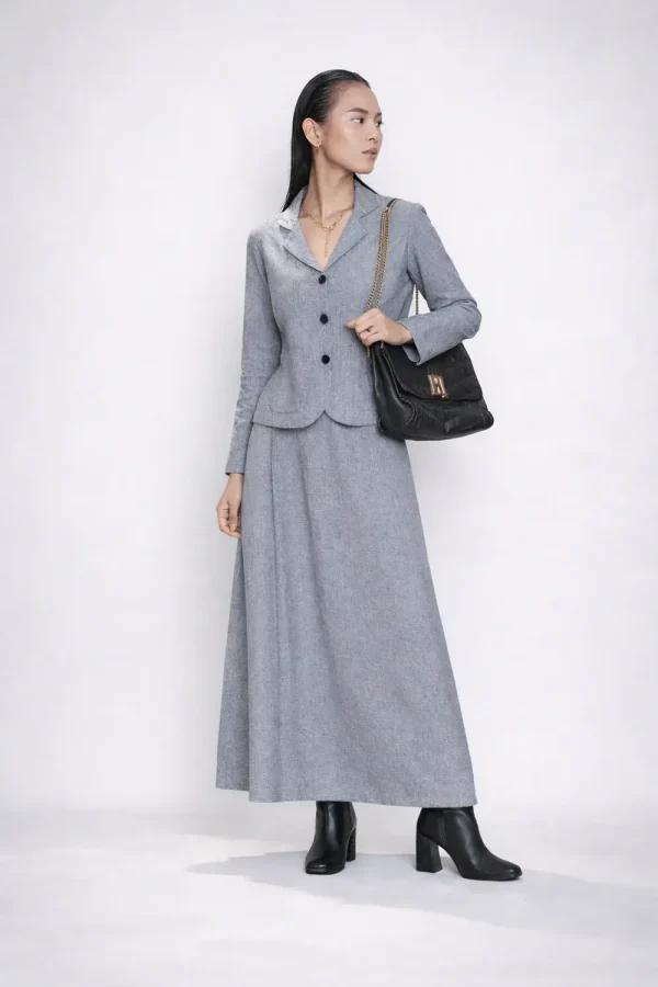 Dove Grey Mangalgiri Cotton Solid Skirt & Jacket Set