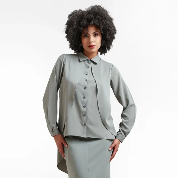 Dusty Green Double Layer Asymmetrical Top