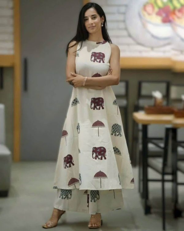 Elephant Print A-Line Kurta & Palazzos Set by Nirja Fab