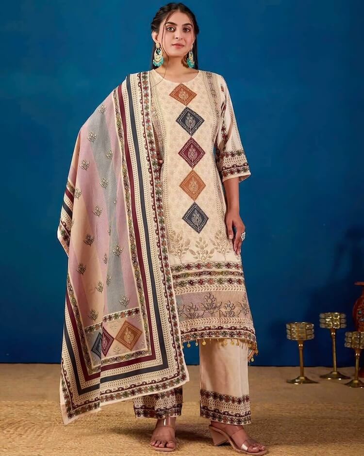 Floral Print A-Line Kurta Set with Dupatta by Bindudi