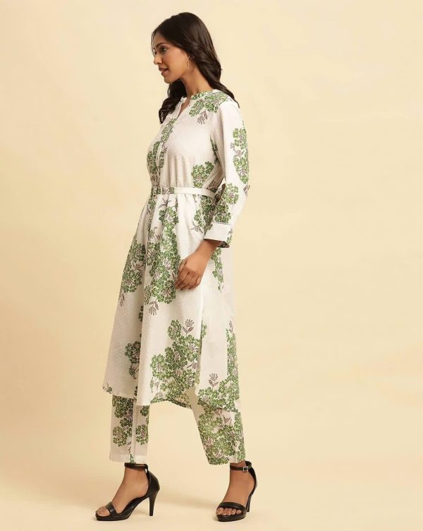 Floral Print A-Line Kurta with Pants with Elasticated Waistband by W