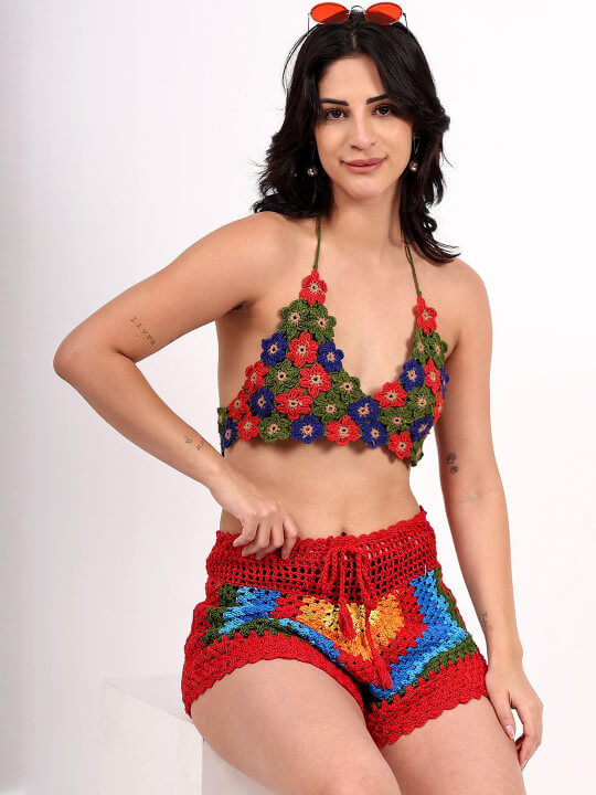 Handmade Crochet Halter Neck Cotton Bralette Crop Top by Velvery