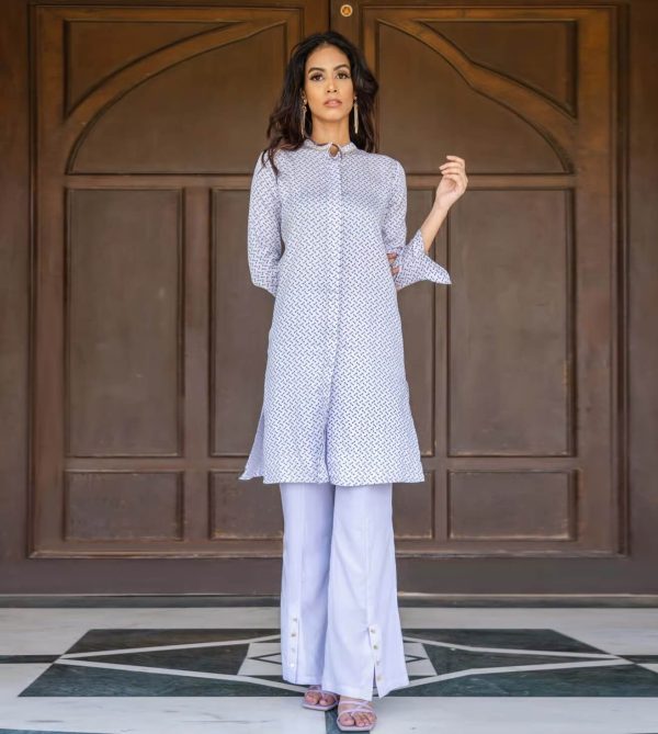Lilac Boho Dreams Ditsy Print Modal Satin Kurta with Pant by Grass & Sunshine