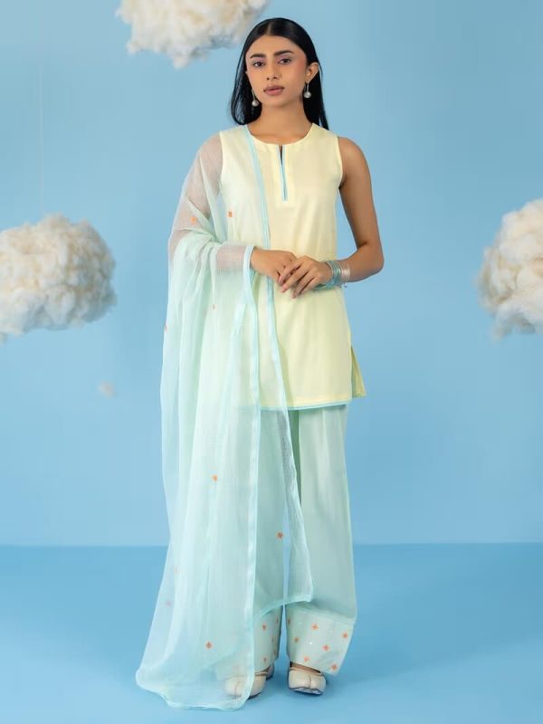 Pastel Yellow Cotton Mul Suit - Set of 3