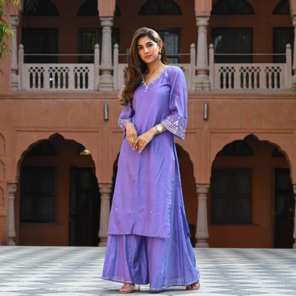 Purple Embroidered Kurta & Pants