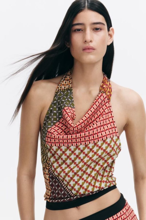 Red Cowl-Neck Halterneck Top by H&M (discount code on website)